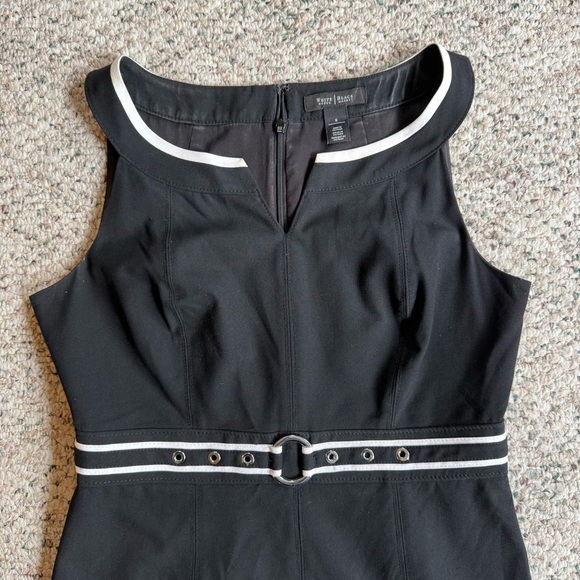 White House Black Market Sleeveless Split Neck Built-in Belt Sheath Dress Size 8 - Picture 2 of 11